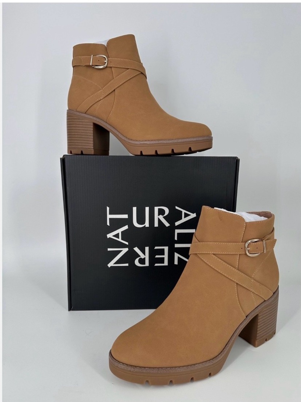 Naturalizer Women's Tan Heeled Ankle Boots with Buckle